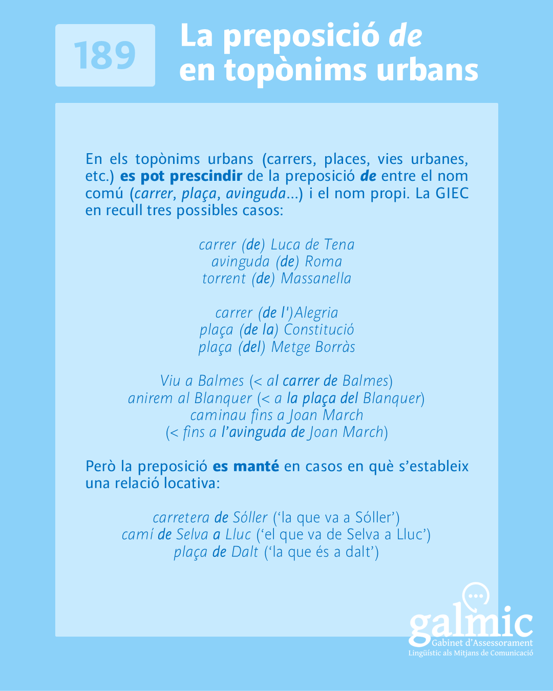 La preposició ‘de’ en topònims urbans
